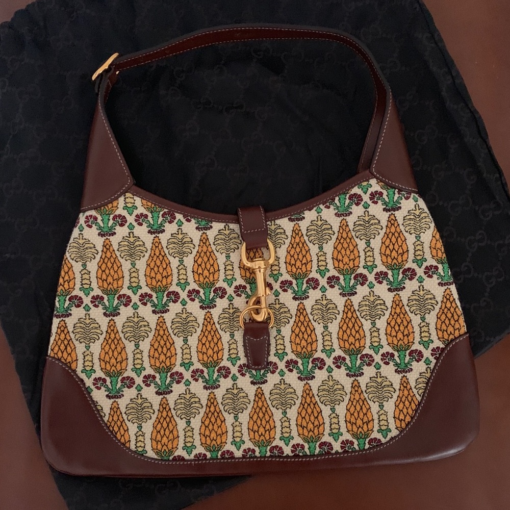 Gucci pineapple print canvas and leather handbag